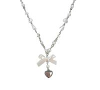 Fcnjsao Elegante collana in vetro con fiocco a forma di cuore, gioiello con perline, accessorio per individui alla moda, vetro/smaltato