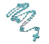 Fcnjsao Rosario con perline turchesi, vintage, ciondolo a forma di crocifisso, collane cattoliche, gioielli religiosi da donna