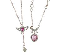 Fcnjsao Set di collane con ciondolo a forma di cuore con ali di cristallo, da donna e ragazza, con zircone semplice, catena per clavicola, elegante gioiello per il collo