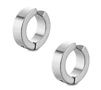 Fc'Noqgn 1 paio di orecchini da uomo in acciaio inox da donna, tondi, neri e argento, senza fori, orecchini finti