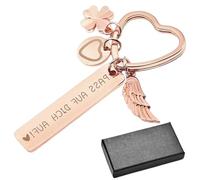 Fc'Noqgn Portachiavi a forma di cuore con scritta incisa, protezione, angelo custode della chiave dell'auto, regalo di guida personalizzato, regalo per la patente, regalo di compleanno