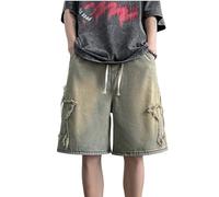 FCOOLYEET Pantaloncini da uomo a zampa larga Y2k con toppe a stella, jeans patchwork in denim a gamba larga, hip-hop Jorts Y2k, Blu vintage., S
