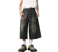 FCOOLYEET Pantaloncini in denim da uomo Y2k Baggy Star Jorts Jeans Loose Fit Patchwork Jeans Shorts Y2k Streetwear, Blu vintage., M