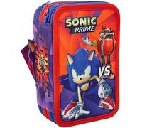 FCP Astuccio Scuola SONIC The Hedgehog 3 piani completo + OMAGGIO portachiave fischietto e penna colorata, multicolore