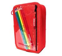 FCP Astuccio Scuola Tinta Unita 4 zip completo Rosso + 5 Pastelli Tinta Unita + omaggio portachiave fischietto