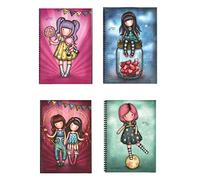 FCP Quaderni Gorjuss Compatibile Con Santoro London 4 pezzi SPIRALATI a righe 1 RIGO per la scuola + omaggio portachiave paillettes