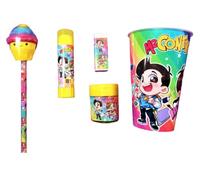 FCP Set Scuola Me Contro te con Bicchiere portapenna, temperino, colla,gomma e matita con squishy + omaggio portachiave paillettes
