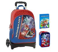 FCP Trolley Super Mario Kart con zaino organizzato staccabile + Astuccio 3 piani + Diario 2022/2023 blu + Omaggio portachiave Super Mario o Luigi 3D + omaggio penna colorata
