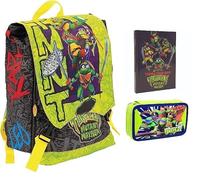 FCP Zaino Scuola Estensibile Tartarughe Ninja per scuola primaria e secondaria + Astuccio 3 piani completo + diario 2023/2024 + 7 penne cancellabili e Portachiave fischietto