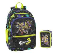 FCP Zaino Tondo compatibile con Splatoon 3 per scuola primaria secondaria + astuccio 3 piani completo + 7 Penne Scatto cancellabili e portachiave fischietto