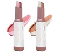 FCPEAG 2 Matite Ombretto Duo Oro Rosa e Rosso Marrone, Ombretto Crema Waterproof Scintillante, Doppio Colore Trucco Occhi Sfumato Lunga Durata