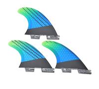 FCS2 Surfboard Tail Fin | Blue Green Gradient Fiberglass & Carbon Fiber | Flexible Tri Fin Set for Surfing/Paddle Board | 3PCS with Easy Installation