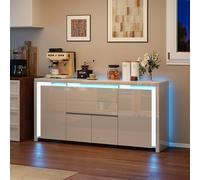 FCSQIU Credenza lucida con LED, moderna credenza con 4 ante e 2 cassetti, per soggiorno, cassettiera, con porte, 160 cm, colore bianco