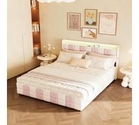 FCSQIU Letto matrimoniale imbottito 140 x 190 cm, letto imbottito con 4 cassetti, testiera con spazio di archiviazione, struttura del letto con rete a doghe, letto per riporre lo schienale