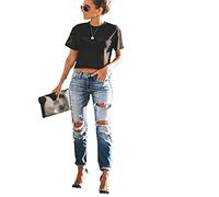 FCWJHNTSL Molla Moda Hole Strappato Jeans Donne distrutte Cool Denim Denim Mid Vita Skinny Jeans Pantaloni Summer Slim Matita Jeans Pantaloni-Color1._M.