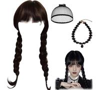FCXQG Parrucca Mercoledi Parrucca Trecce Nere Parrucca Mercoledì Bambina Parrucca Mercoledi Adulto Parrucca Trecce Nere Mercoledì Parrucca Di Mercoledì Bambina Con 1 Collane 1 Retina Per Capelli