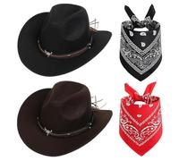 FCXVXCL Cappello Da Cowboy Per Adulti 4 Pezzi Sciarpa e Cappello In Stile Occidentale Con A Testa Di Toro Accessori Abbigliamento Cappelli Uomo E Donna Concerti In Campagna
