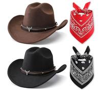 FCXVXCL Cappello Da Cowboy Per Adulti 4 Pezzi Sciarpa e Cappello In Stile Occidentale Con A Testa Di Toro Accessori Abbigliamento Cappelli Uomo E Donna Concerti In Campagna