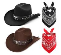 FCXVXCL Cappello Da Cowboy Per Adulti 4 Pezzi Sciarpa e Cappello In Stile Occidentale Con A Testa Di Toro Accessori Di Abbigliamento Cappelli Uomo E Donna Ideale Per Feste A Tema