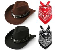 FCXVXCL Cappello Da Cowboy Per Adulti 4 Pezzi Sciarpa e Cappello In Stile Occidentale Con A Testa Di Toro Accessori Di Abbigliamento Cappelli Uomo E Donna Ideale Per Feste A Tema