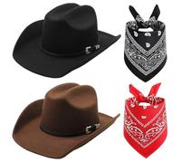 FCXVXCL Cappello Da Cowboy Per Adulti 4PCS Cappello In Stile Occidentale Sciarpa Quadrata Accessori Di Abbigliamento Cappelli Uomo e Donna Ideale Per Feste A Tema