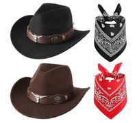 FCXVXCL Cappello Da Cowboy Per Adulti 4PCS Cappello In Stile Occidentale Sciarpa Quadrata Con Applicazione A Testa Di Toro Accessori Di Abbigliamento Cappelli Uomo e Donna