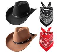 FCXVXCL Cappello Da Cowboy Per Adulti Set di 4 Sciarpa e Cappello In Stile Occidentale Con A Testa Di Toro Accessori Unisex Cappelli Uomo E Donna Ideale Per Feste A Tema