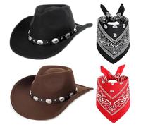FCXVXCL Cappello Da Cowboy Per Adulti Set Di 4 Sciarpa e Cappello In Stile Occidentale Con A Testa Di Toro Accessori Abbigliamento Cappelli Uomo E Donna Costumi Halloween