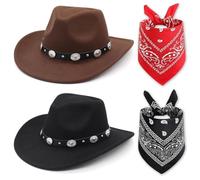 FCXVXCL Cappello Da Cowboy Per Adulti Set Di 4 Sciarpa e Cappello In Stile Occidentale Con A Testa Di Toro Accessori Abbigliamento Cappelli Uomo E Donna Costumi Halloween