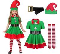 FCXVXCL Costume da Elfo di Natale,Elfo di Natale Costumes con Cappello Santa's Little Helper Elfo Natalizie Fancy Dress Cosplay Costume da Elfo Natalizio 120