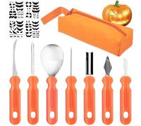FCXVXCL Kit Intagliare Zucca Halloween, 11PCS Strumenti Scolpire Zucca | con Intaglio Zucca Halloween in Acciaio Inox, Adesivi, Custodia, per Halloween Decorazioni