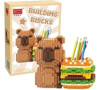 FCXVXCL Portapenne Capybara Mattoncini Micro, Organizzatore per Scrivania Capybara in Mattoncini Micro, Set di Costruzione DIY con Decorazione di Burger, Regalo Creativo per Bambini e Adulti