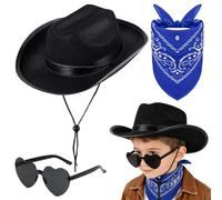 FCXVXCL Set Cappello Da Cowboy Per Bambini Accessori Per Costume Da Cowboy Occidentale Bambino Decorazione Nero Cappelli Cowgirl Sciarpa Occhiali Sole Ideale Per Feste Halloween