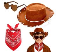 FCXVXCL Set Cappello Da Cowboy Per Bambini Accessori Per Costume Da Cowboy Occidentale Ragazzi Decorazione Marrone Cappelli Cowgirl Sciarpa Occhiali Sole Ideale Per Feste Halloween