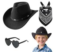 FCXVXCL Set Cappello Da Cowboy Per Bambini Accessori Per Costume Da Cowboy Occidentale Ragazzi Decorazione Nero Cappelli Cowgirl Sciarpa Occhiali Sole Ideale Per Feste Halloween