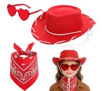 FCXVXCL Set Cappello Da Cowboy Per Bambini Accessori Per Costume Da Cowboy Occidentale Rosso Cappelli Cowgirl Sciarpa Occhiali Sole Ideale Per Feste Halloween