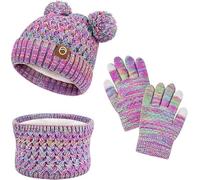 FCXVXCL Set Invernale Bambini 3 Pezzi Ragazze Cappello Sciarpa Guanti Set di Accessori Invernali Con Morbida Fodera di Berretto A Maglia,Scaldacollo E Guanto,Età 3-10 Anni Viola