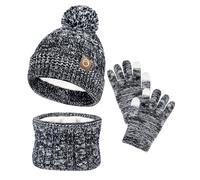 FCXVXCL Set Invernale Bambini 3 Pezzi Ragazze Cappello Sciarpa Guanti Set di Accessori Invernali Con Morbida Fodera di Berretto A Maglia Scaldacollo e Guanto Età 3-10 Anni Grigio