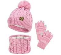 FCXVXCL Set Invernale Bambini 3 Pezzi Ragazze Cappello Sciarpa Guanti Set di Accessori Invernali Con Morbida Fodera di Berretto A Maglia Guanto e Scaldacollo Età 3-10 Anni
