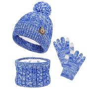 FCXVXCL Set Invernale Bambini 3 Pezzi Ragazze Cappello Sciarpa Guanti Set di Accessori Invernali Con Morbida Fodera di Berretto A Maglia,Scaldacollo E Guanto Età 3-10 Anni Blu