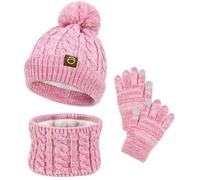 FCXVXCL Set Invernale Bambini 3 Pezzi Ragazze Cappello Sciarpa Guanti Set di Accessori Invernali Con Morbida Fodera di Berretto A Maglia Guanto e Scaldacollo Età 3-10 Anni Rosa
