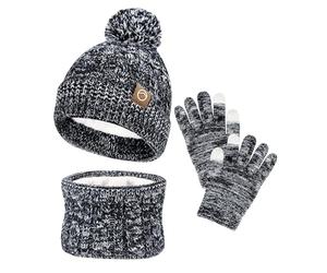 FCXVXCL Set Invernale Bambini 3 Pezzi Ragazze Cappello Sciarpa Guanti Set di Accessori Invernali Con Morbida Fodera di Berretto A Maglia Scaldacollo e Guanto Età 3-10 Anni Grigio