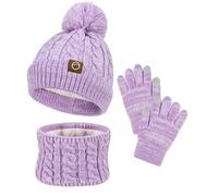 FCXVXCL Set Invernale Bambino 3 Pezzi Ragazze Cappello Sciarpa Guanti Set di Accessori Invernali Con Morbida Fodera di Berretto A Maglia Scaldacollo e Guanto Età 3-10 Anni Viola