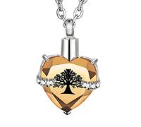 FCZDQ Collana con ciondolo a forma di cuore con albero della vita, pietra portafortuna per ceneri, Acciaio inossidabile, Nessuna pietra preziosa
