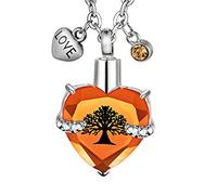 FCZDQ Collana con ciondolo a forma di cuore con albero della vita, pietra portafortuna per ceneri, Acciaio inossidabile, Nessuna pietra preziosa