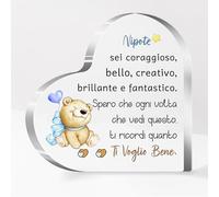 FCZIVA Nipote Targhe e Cartelli Decorativi Acrilico Placca Laurea Ornamenti Uomini Regali Compleanno Scrivania Segno Apprezzare Regalo Natale Decorazione Giornata Famiglia Ti Voglio Bene Ricordi Orso