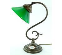 fd-bolletta arredamento e illuminazione Lampada ottone da comodino,tavolo,scrivania,illuminazione per interni con paralume vetro verde s25 Misure:H 33cm,profondità 23cm,Ø vetro15cm,Ø base13cm