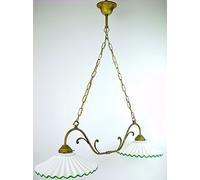 fd-bolletta arredamento e illuminazione Lampadario sospensione,lampada ottone da soffitto,paralumi ceramica bordo verde,illuminazione per interni l2r2013 Misure: H 86cm,Ø vetri 29cm,larghezza 78cm
