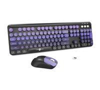 FD Tastiera wireless e mouse Combo | Simpatica tastiera colorata e mouse con tastiera da scrivere retrò senza fili da 2,4 GHz | Auto-Sleep | Ricevitore USB per PC/Laptop Windows - Nero Viola Gradiente