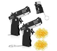 FDCGAS 2 PCS Pistole a Nastro in Gomma,Giocattoli di Pistola con Elastico Pieghevole,Giocattolo Easy Load,Pieghevole, a Mano, Mini Pistola in Gomma Metallica con Portachiavi e 120 Elastici Elastici